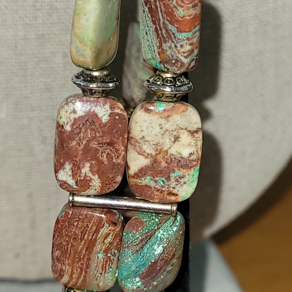 Vintage Aqua Terra Jasper Double Strand Toggle Bracelet 8in 35g